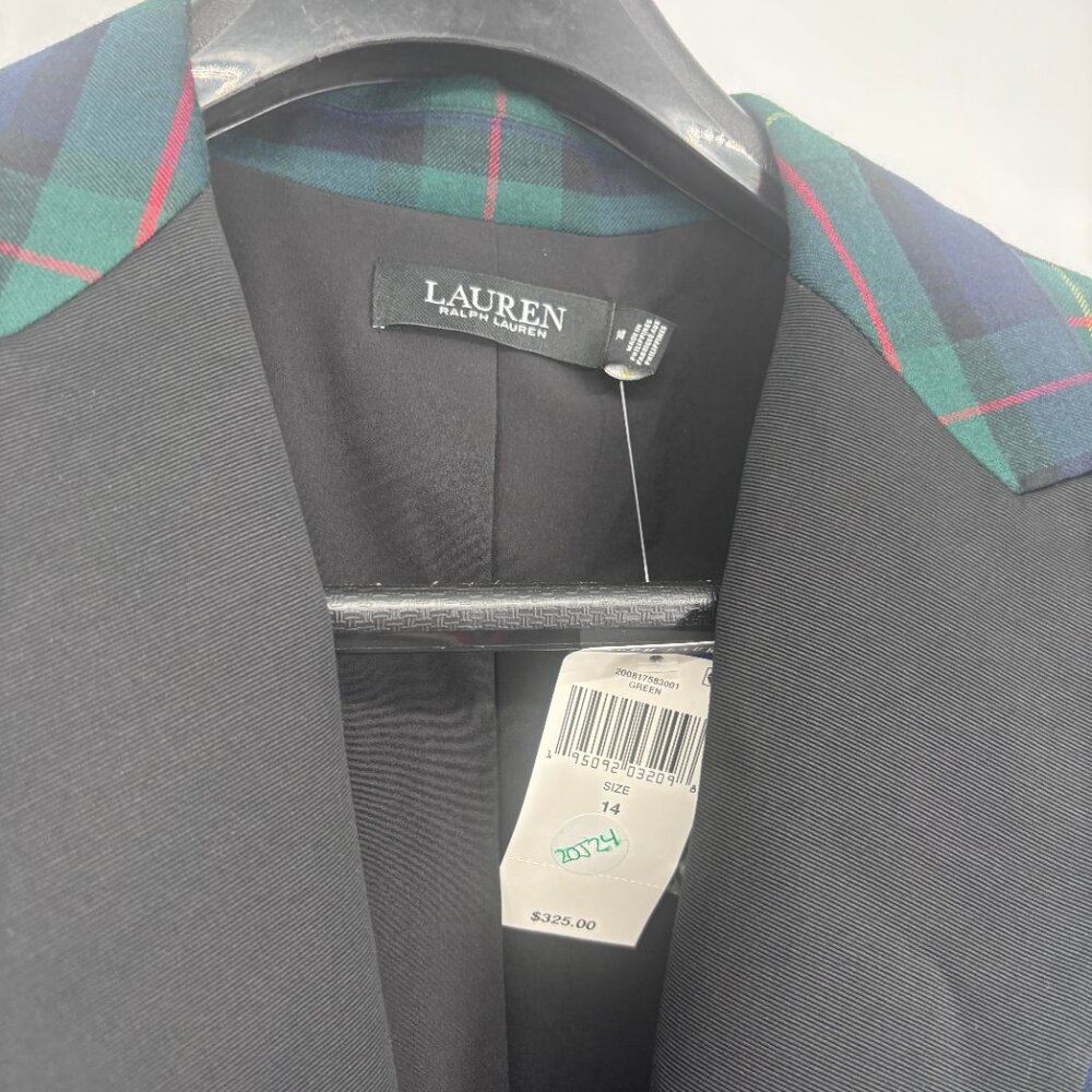 LAUREN Ralph Lauren Women's Luxe Faille Trim Tartan Blazer Green Size 14 NWT - Picture 5 of 5